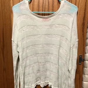 Cute teal and white open back sweater